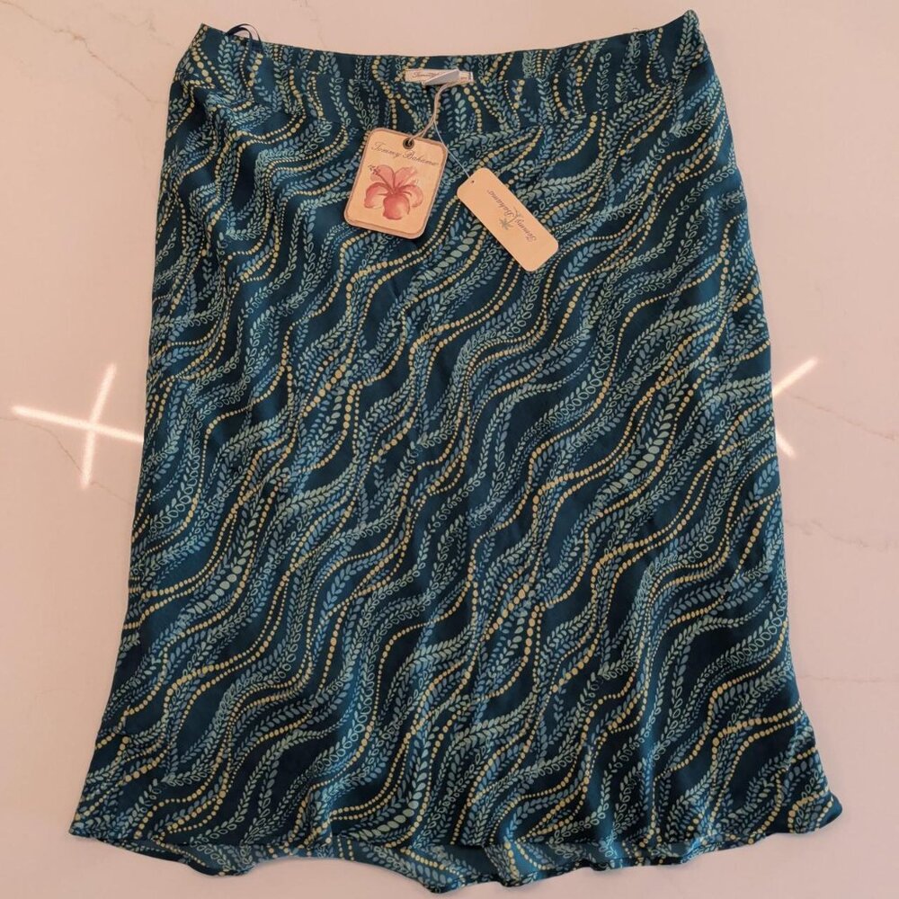 NEW Tommy Bahama Silk Sz 10 Skirt Hawaiian Geometric AOP Ruffle Office Resort